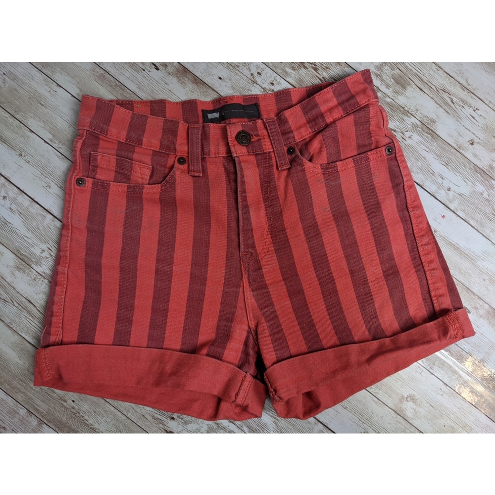 Levi's Red and Dark Red Striped Jean Shorts